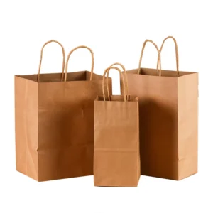 Custom Eco Friendly Large Capacity Restaurant Food Takeaway Shopping Bag Wide Square Bottom Brown Kraft Paper Twisted Handles