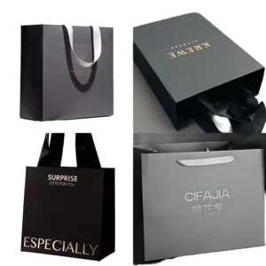 Custom Eco-Friendly Matte White Paper Gift Shopping Bags with Silver Foil Logo for Clothing Packaging