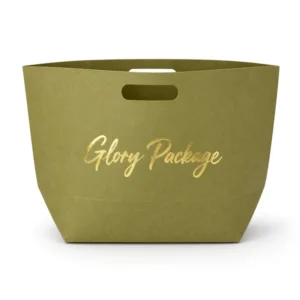 Custom Eco-Friendly Olive Green Kraft Paper Shopping Bag with Die-Cut Handles Gold Foil Logo Printing for Clothing Gift Retail