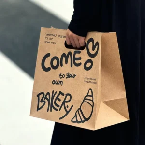 Custom Eco-Friendly Personalized Brown Kraft Paper Food To-Go Bags With Die-Cut Handles for Takeaway and Bakery Packaging