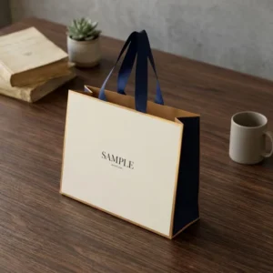 Custom Eco-Friendly Recyclable Art Paper Bags with Silk Screen Printed Logo and Ribbon Handles for Cosmetics