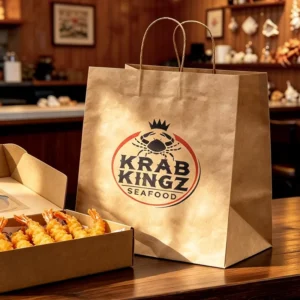 Custom Eco-Friendly Recyclable Brown Kraft Paper Restaurant Takeaway Seafood Packaging Bags