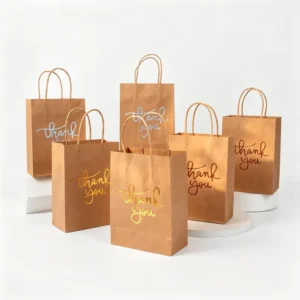 Custom Eco-Friendly Recyclable Brown Kraft Paper Shopping Food Delivery Takeaway Carrier Bags with Logo