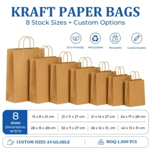 Custom Eco-Friendly Recyclable Durable Kraft Paper Bags with Long Handles for Coffee Packaging