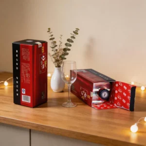 Custom Eco-Friendly Recyclable Paperboard Wine Bottle Gift Box with Gold Foil, UV Coating, Matte Finish, and Foldable Design