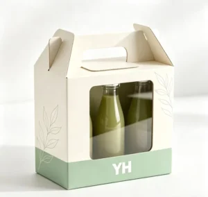 Custom Eco-Friendly Recyclable Sponge Lined Paper Bottle Carrier Box Window Handle Glass Bottles Gift Packaging Portable Food
