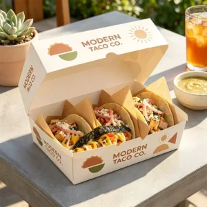 Custom Eco-Friendly Taco Box with Leakproof Divider Slot, Crisp-Fold Shape, and UV Embossing for Combo Meals