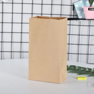 Custom Eco Friendly Takeaway Food Packaging Flat Square Bottom Grease Proof Brown Kraft Paper Bags with No Handle for Pizza Milk