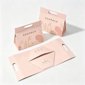 Custom Eco-Friendly Triangle Folding Paper Box with Handle for Skincare and Cosmetics, Rigid Cardboard Gift Box