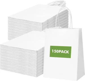 Custom Eco Friendly White Kraft Paper Shopping Bags Handles Logo Printing for Retail Stores Boutique Gift Packaging