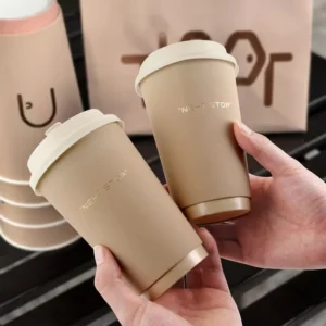 Custom Eco Recycle 8/12/16oz Double Wall Disposable Nude Color Rose Gold Foil Stamping Logo Soft Touch Tactile Paper Coffee Cup