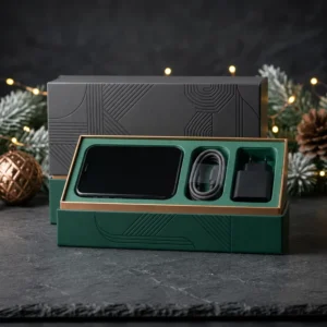 Custom Electronics Gift Box with Geometric Embossing for Smartphones and Accessories, Christmas Business Packaging