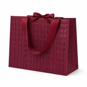 Custom Embossed Burgundy Matte Paper Shopping Gift Bag with Grosgrain Ribbon Handle