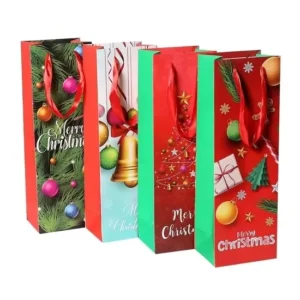Custom Factory Kraft Gold Foil Red Wine Gift Bag with Handle