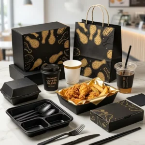 Custom Fast Food Restaurant Burger Sandwich Fries Coffee Packaging Applications Kraft Paper Takeaway Set Bag