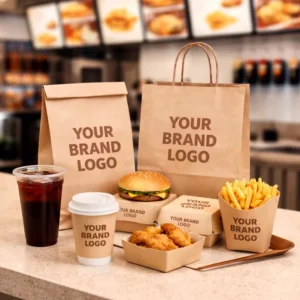 Custom Fast Food Takeaway Packaging Solution Food Grade Boxes Bags and Cups with Logo OEM Manufacturer