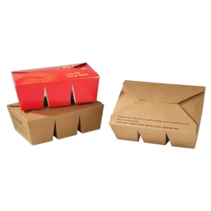 Custom Fast Food Takeaway Paper Box with Three Compartments for Chips, Burger, and Fried Chicken