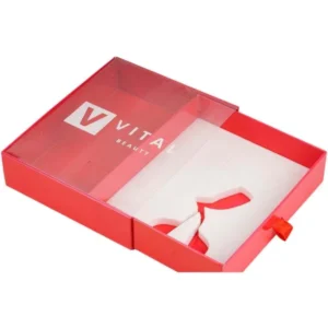 Custom Flip-Folding Rigid Paper Gift Box, Red Magnetic Closure with Black Ribbon