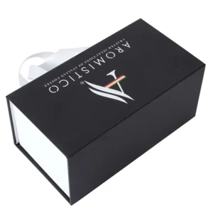Custom Flip Rigid Gift Box with Satin Handle, White Satin Inner Lining, Slot Design, Printable Logo, and Hard Paper Shell