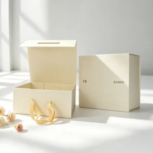 Custom Foldable Eco Friendly Folders With Cotton Handle Luxury Rigid Paper Packaging For Wedding Favors And Corporate Gifts