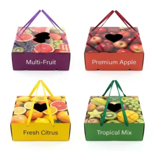 Custom Foldable Handheld Corrugated Paper Fruit Packaging Box for Kiwi, Grape, Orange, and Strawberry