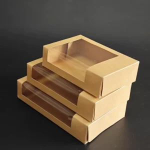 Custom Foldable Kraft Paperboard Pie, Cookie, Sushi, and Cake Boxes with Window for Takeout
