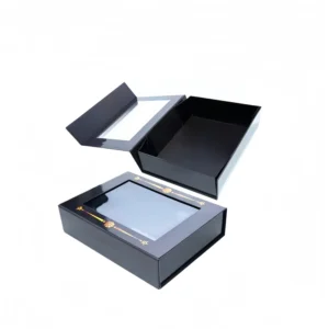 Custom Foldable Magnetic Clear Window Gift Box Recycled Rigid Paper with Matte Lamination and Embossing