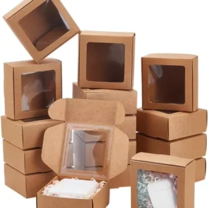 Custom Foldable Mailing Box Packaging Square Kraft Paper Boxes with Clear PVC Transparent Window for Wedding Gift Cosmetic