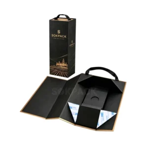 Custom Foldable Single-Bottle Cardboard Wine Gift Box with Handle for Red Wine and Champagne
