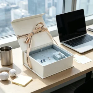 Custom Folding Cardboard Jewelry Gift Box with Window and Hot Stamping
