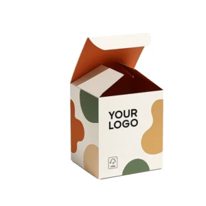 Custom Folding Carton Box, Burnt Orange and Mustard Yellow, Vertical Open-Top Lid Flap