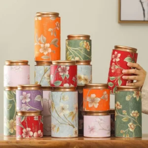 Custom Food Grade Airtight Paper Tube Can 10x10cm Canister with Aluminum Foil Liner & Metal Lid for Tea Coffee Nuts