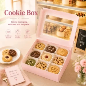 Custom Food Grade Bakery Cookie Paper Box with Window Divider