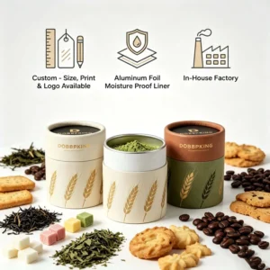 Custom Food-Grade Biodegradable Cardboard Paper Tubes for Candy, Tea, and Protein Powder