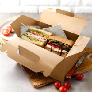 Custom Food Grade Brown Kraft Gift Box with Die-Cut Handle for Bakery Cookies and Pastries Holiday Packaging