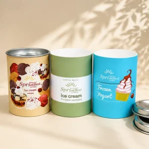 Custom Food-Grade Eco-Friendly Paper Tube Packaging for Ice Cream with Tin Lid
