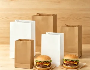 Custom Food-Grade Oil-Resistant Coated Wax Lined Paper Bags Food Takeaway Paper Packaging Bag for Hamburgers Restaurants