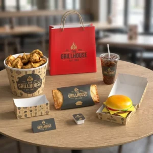 Custom Food Grade Paper Bag Set with Logo Printing for Takeaway Restaurant Packaging