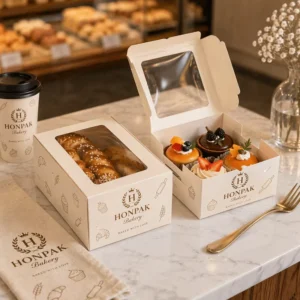 Custom Food Grade Paper Bakery Box with Window for Cake, Bread, Dessert and Pastry