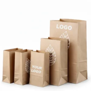 Custom Food-Grade Recycled Brown Kraft Paper Bags with Logo Printing, Flat Bottom, Biodegradable