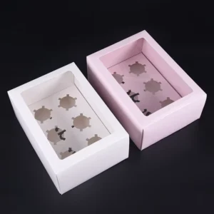 Custom Food Grade White Folding Cookie Cupcake Paper Box Cardboard Baked Cake Roll Dessert Bread Packaging Box Window Sponge