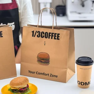 Custom Food Packaging Brown Kraft Paper Bag Restaurant Burger Coffee Disposable Paper Bags Food Takeout Bags With Handle