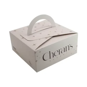 Custom Food-Safe Mini Dessert Box with Handle, White Cardboard, Disposable, for Bakery