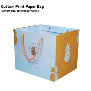 Custom Full-Color Logo Printed Recycled Paperboard Carry Bags, Large Square, Heavy-Duty, for Cake, Bakery, and Gifts