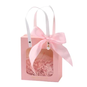 Custom Gift Packaging Window Paper Bag with Ribbon