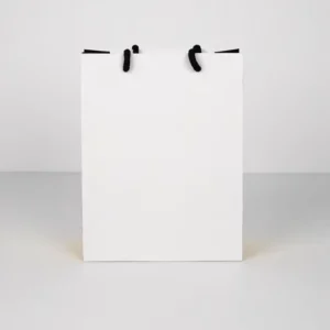 Custom Glossy White Black Coated Paper Gift Tote Bag For Boutique Clothing Retail Packaging