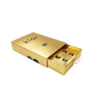Custom Gold Drawer Box With Sponge Lining Matt Lamination Debossed Logo for Electronic Earbuds and Gift Packaging