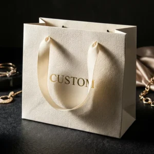 Custom Gold Foil Logo-Embossed Paper Gift Bags with Ribbon for Jewelry, Cosmetics, and Retail Packaging