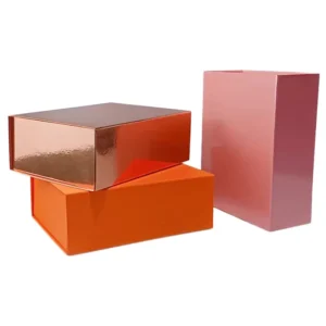 Custom Gold Foil Logo Rigid Cardboard Paper Gift Set Packaging Foldable Magnetic Box with Ribbon