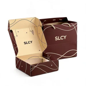 Custom Gold Foil Printed Logo Mailer Corrugated Box with Paper Bag for Bakery Food Packaging